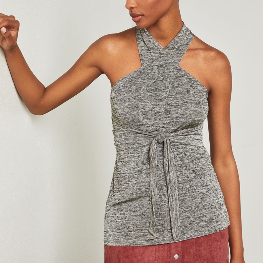 BCBGMAXAZRIA Crisscross Tie-Front Tank space-dyed